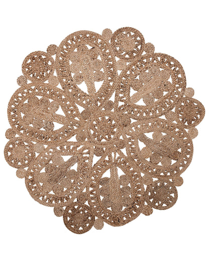 Beige Jute Round Area Rug 120cm Living Room Rustic Natural Weave Durable Easy Care Classic