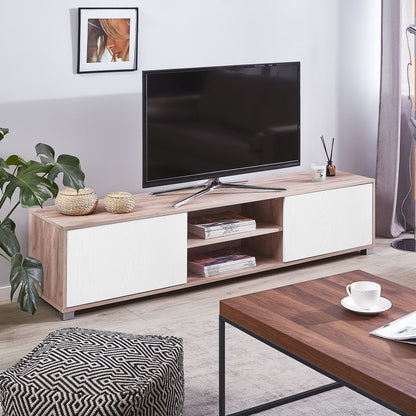 Minimalist TV Stand Light Brown White For 81 Inch TV Cable Management
