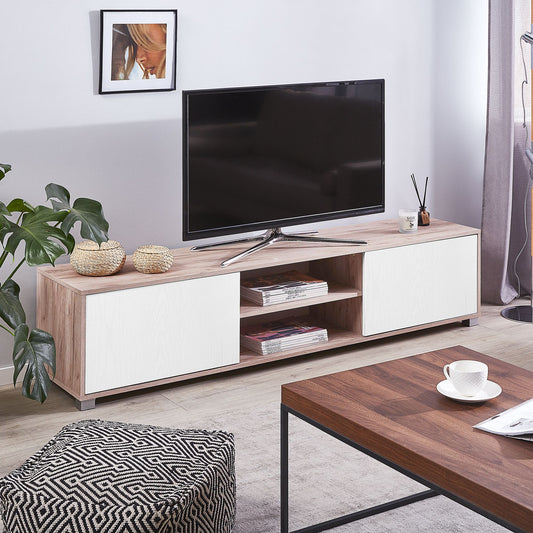 Minimalist TV Stand Light Brown White For 81 Inch TV Cable Management