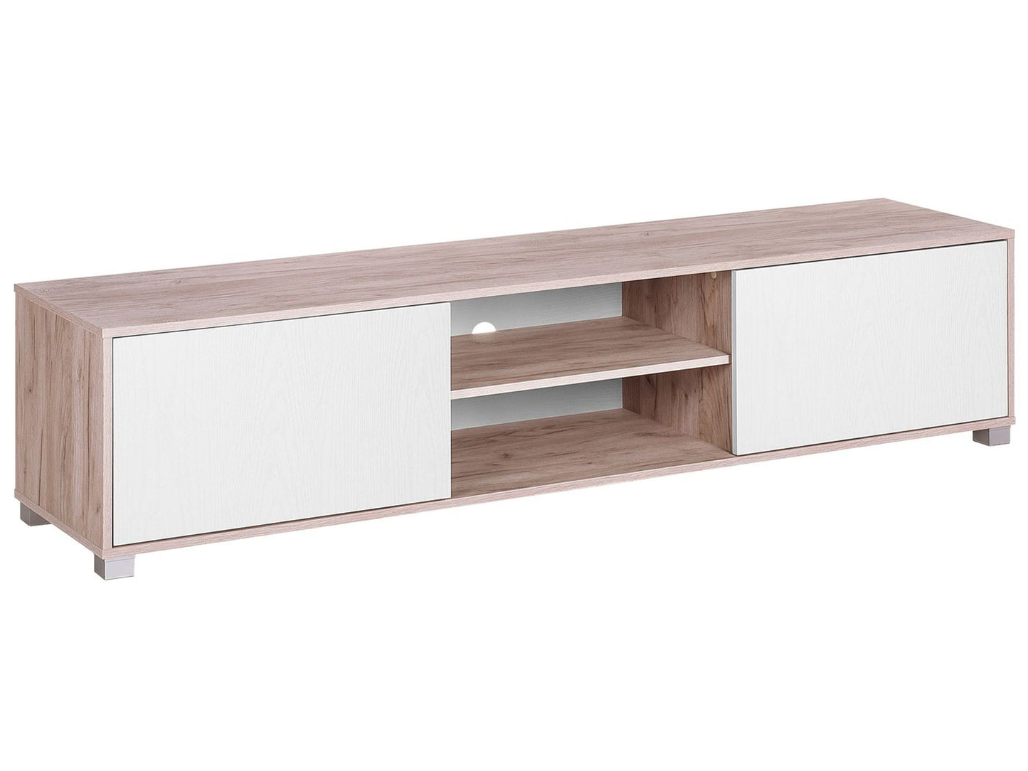 Minimalist TV Stand Light Brown White For 81 Inch TV Cable Management