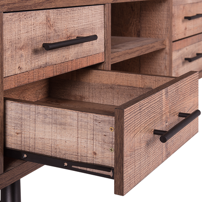 TV Stand for 57 Inch TV Light Brown 2 Shelves 4 Drawers