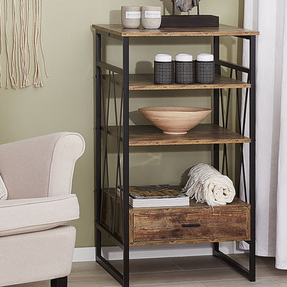 Console Table TV Stand Dark Brown Metal 3 Shelves 1 Drawer