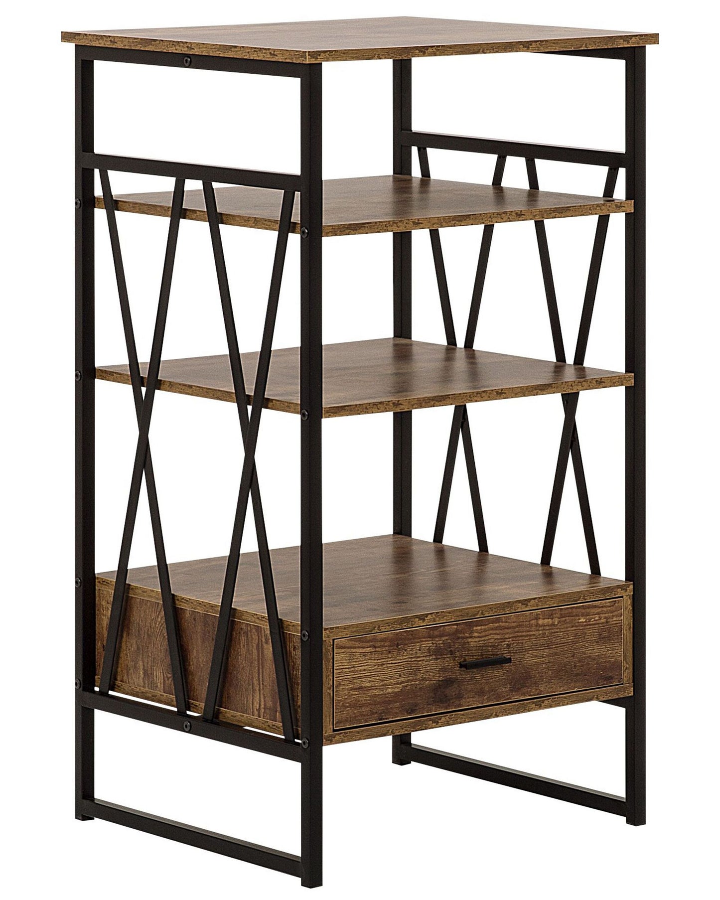 Console Table TV Stand Dark Brown Metal 3 Shelves 1 Drawer