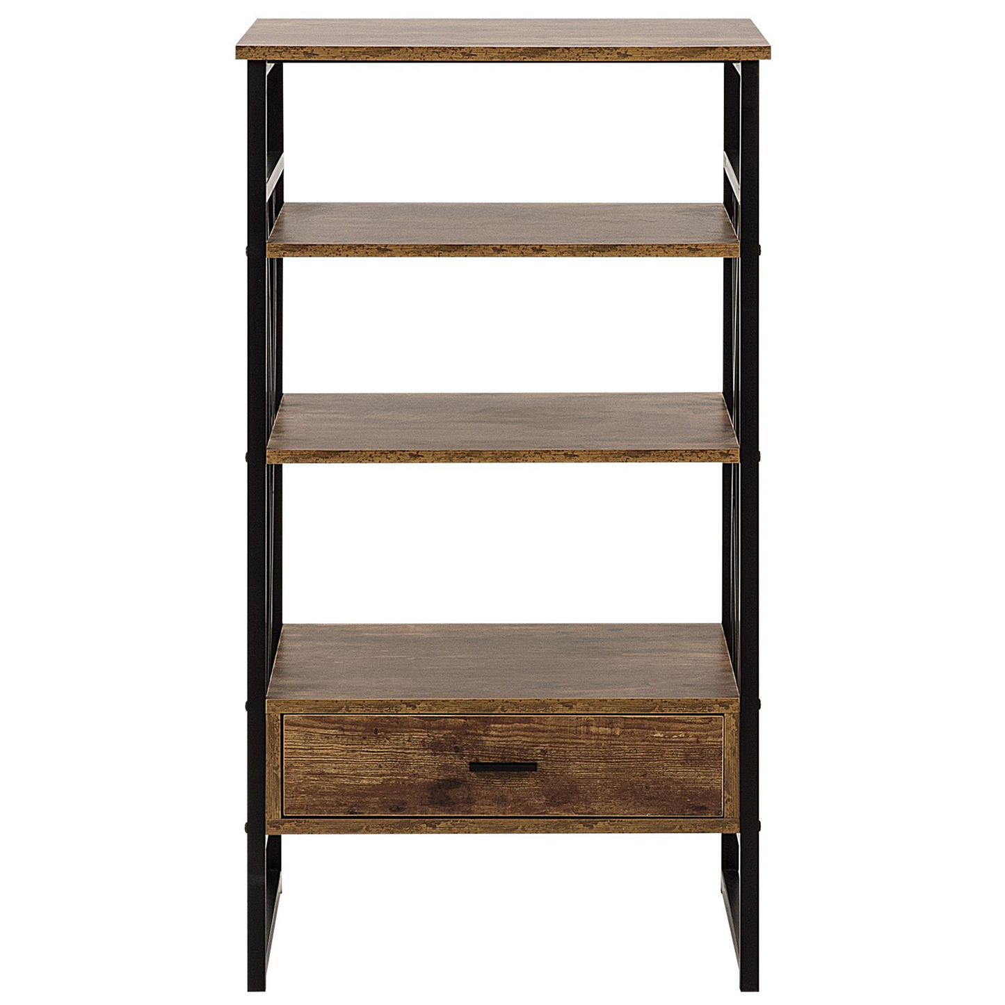 Console Table TV Stand Dark Brown Metal 3 Shelves 1 Drawer
