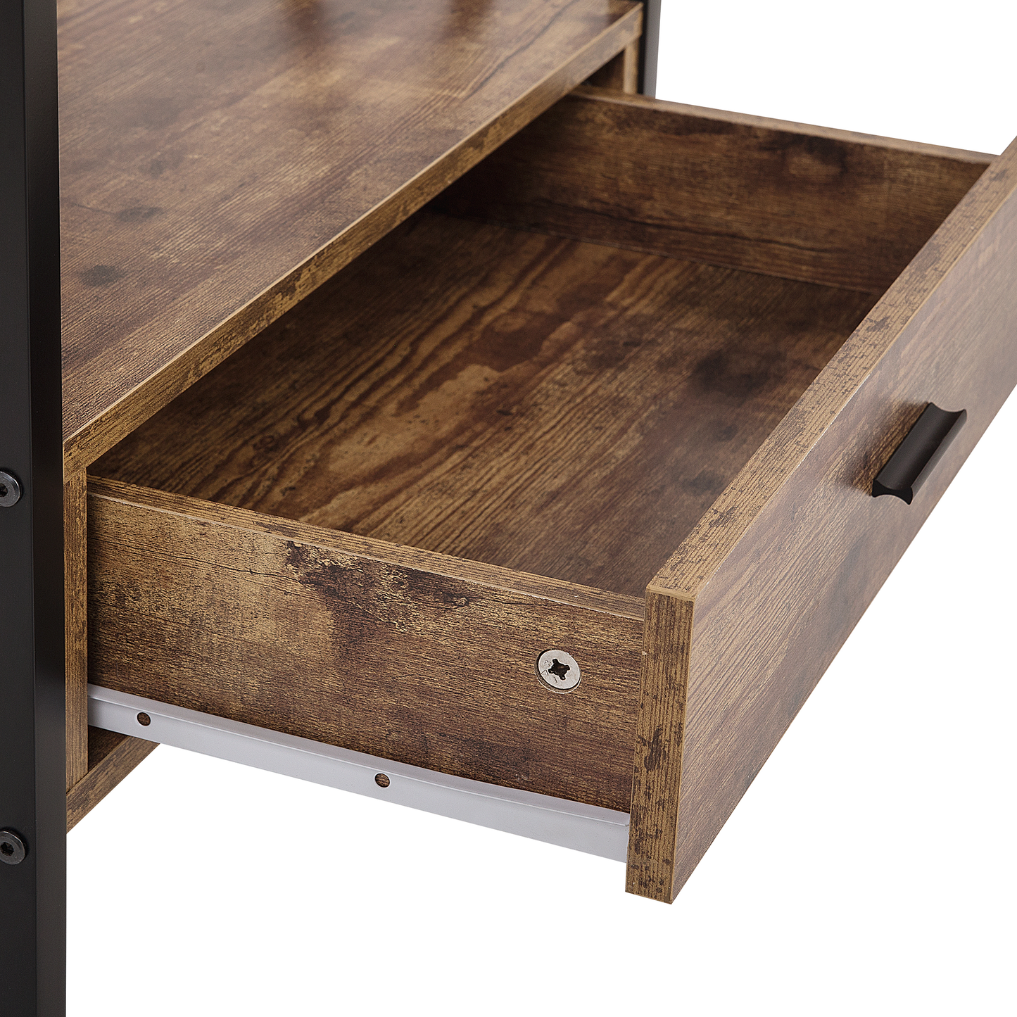 Console Table TV Stand Dark Brown Metal 3 Shelves 1 Drawer