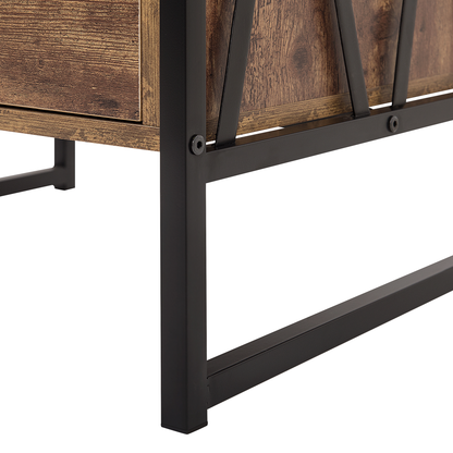 Console Table TV Stand Dark Brown Metal 3 Shelves 1 Drawer
