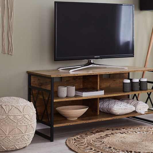 TV Stand Cabinet Brown Metal And Particle Board 4 Shelves