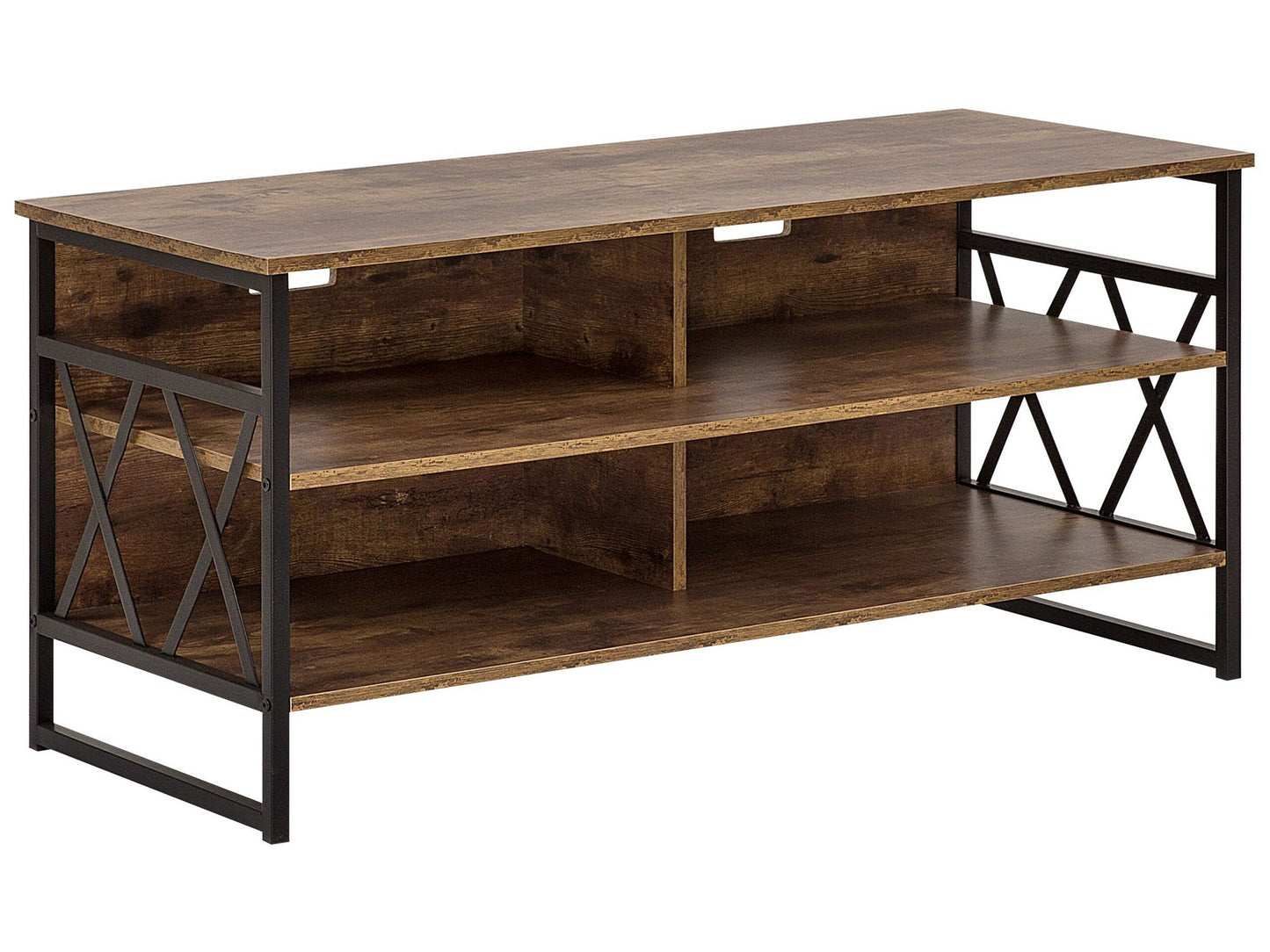 TV Stand Cabinet Brown Metal And Particle Board 4 Shelves