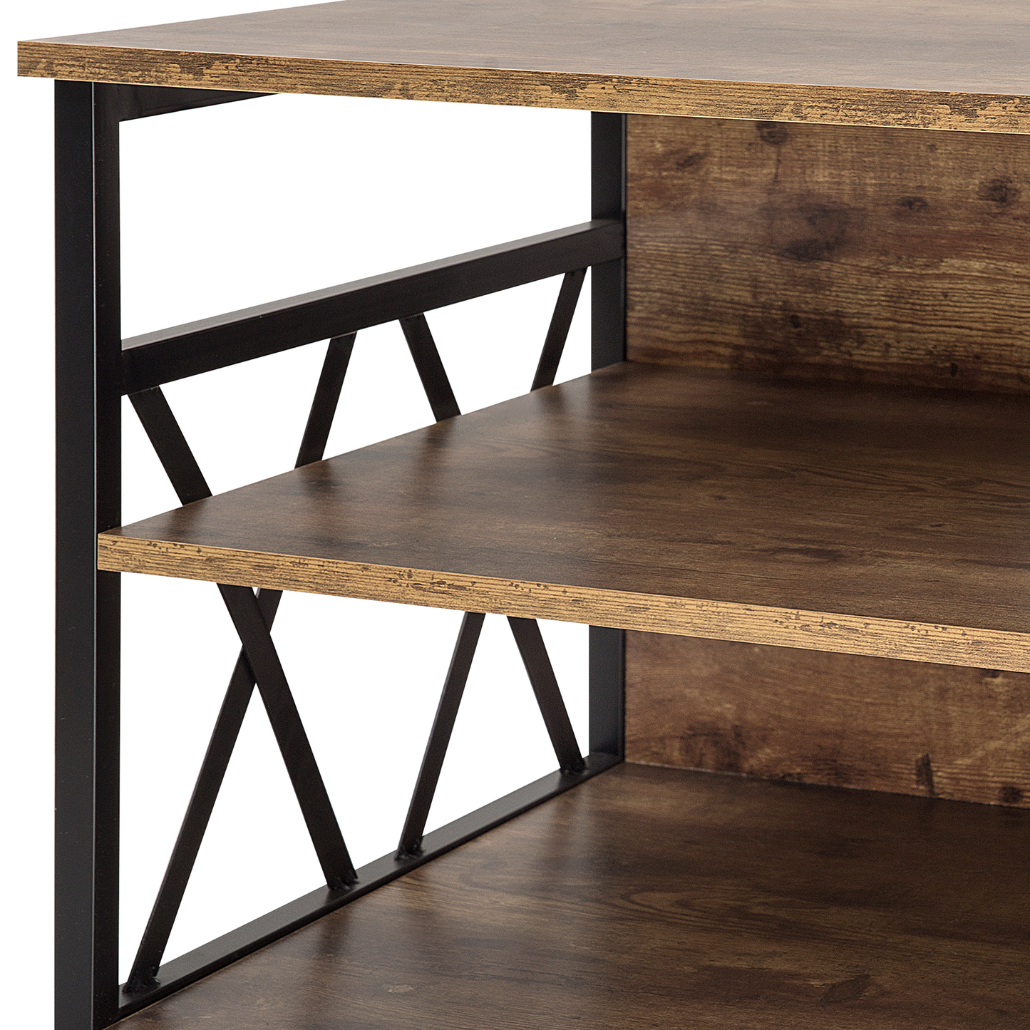 TV Stand Cabinet Brown Metal And Particle Board 4 Shelves