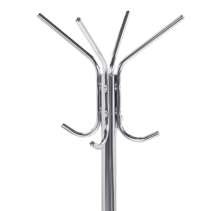 Industrial Coat Stand Silver Steel Freestanding Rack for Hallways and Entryways Modern