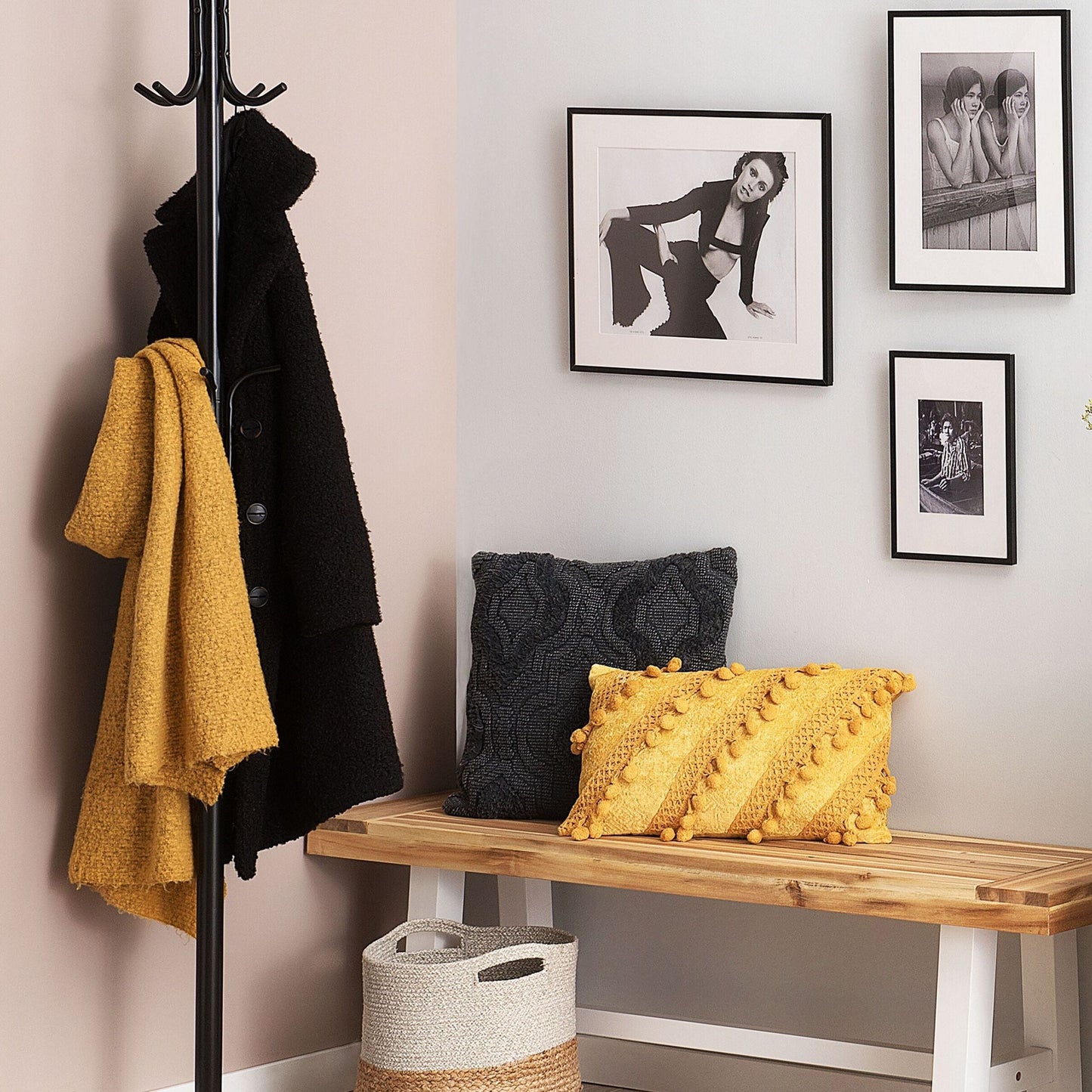 Coat Stand Black Steel Freestanding Modern Hallway