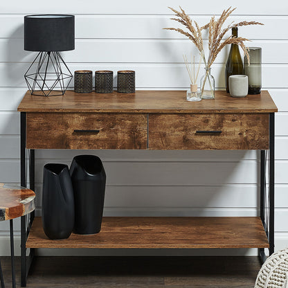Console Table 2-Drawer 107 x 46 Dark Brown Top Black Frame