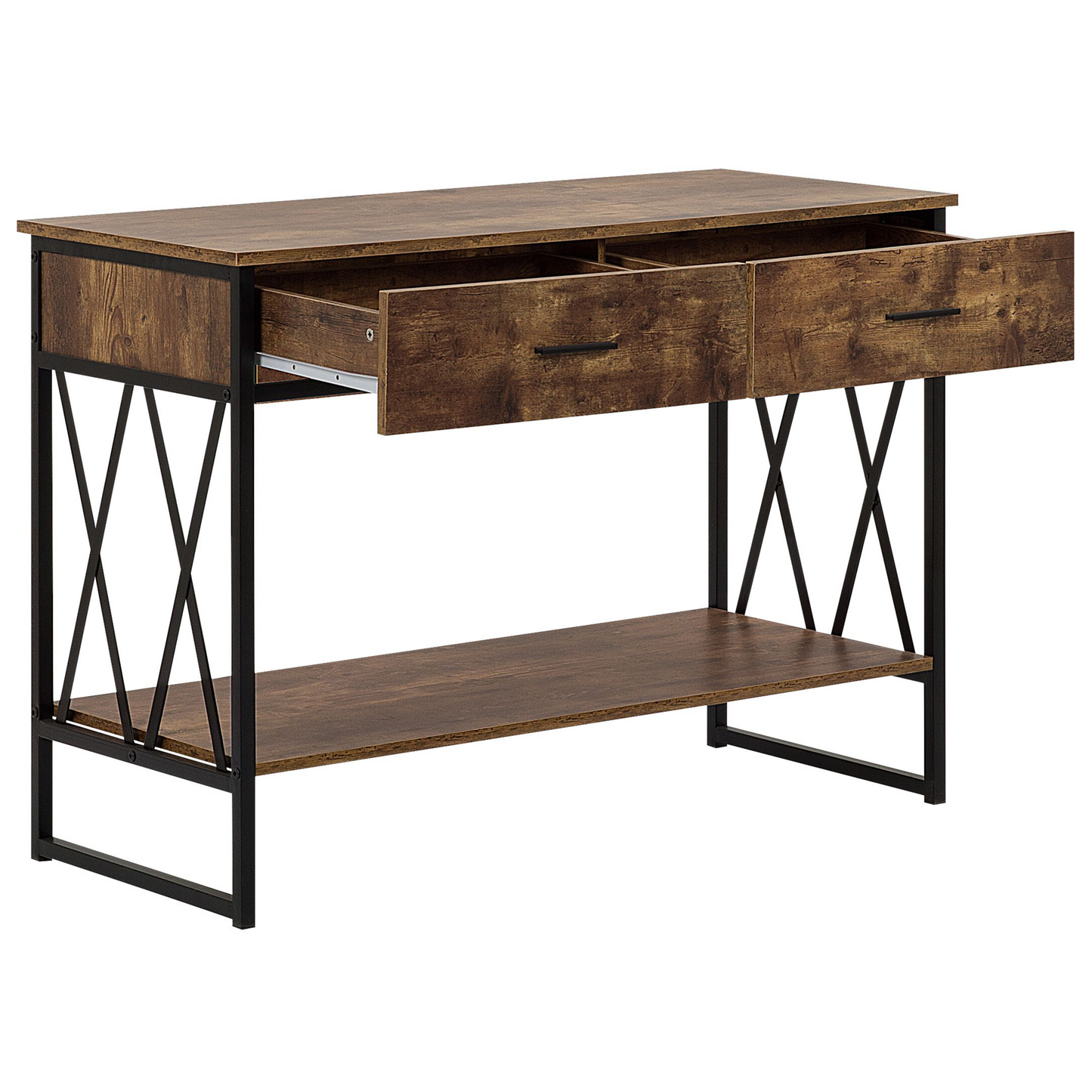 Console Table 2-Drawer 107 x 46 Dark Brown Top Black Frame