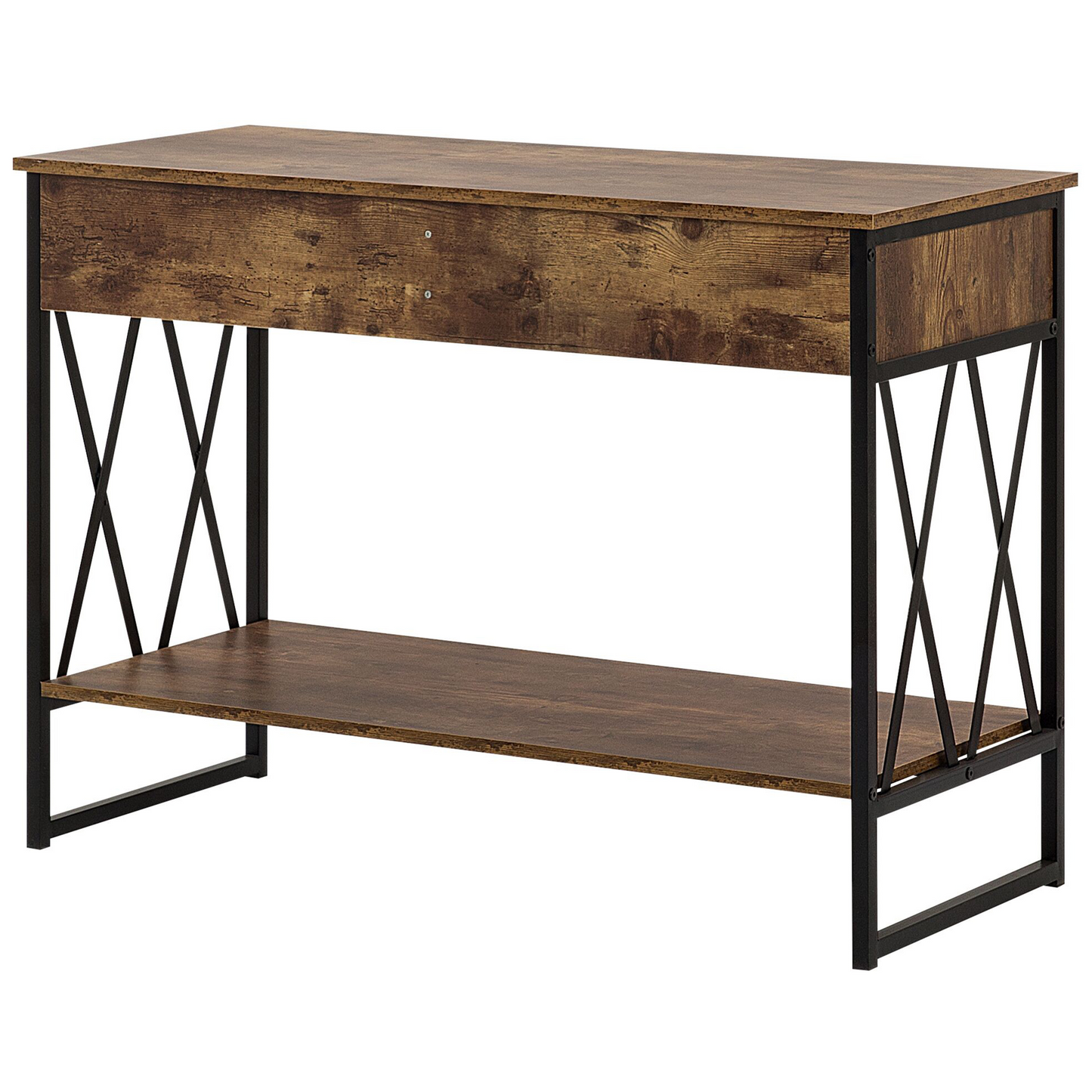 Console Table 2-Drawer 107 x 46 Dark Brown Top Black Frame