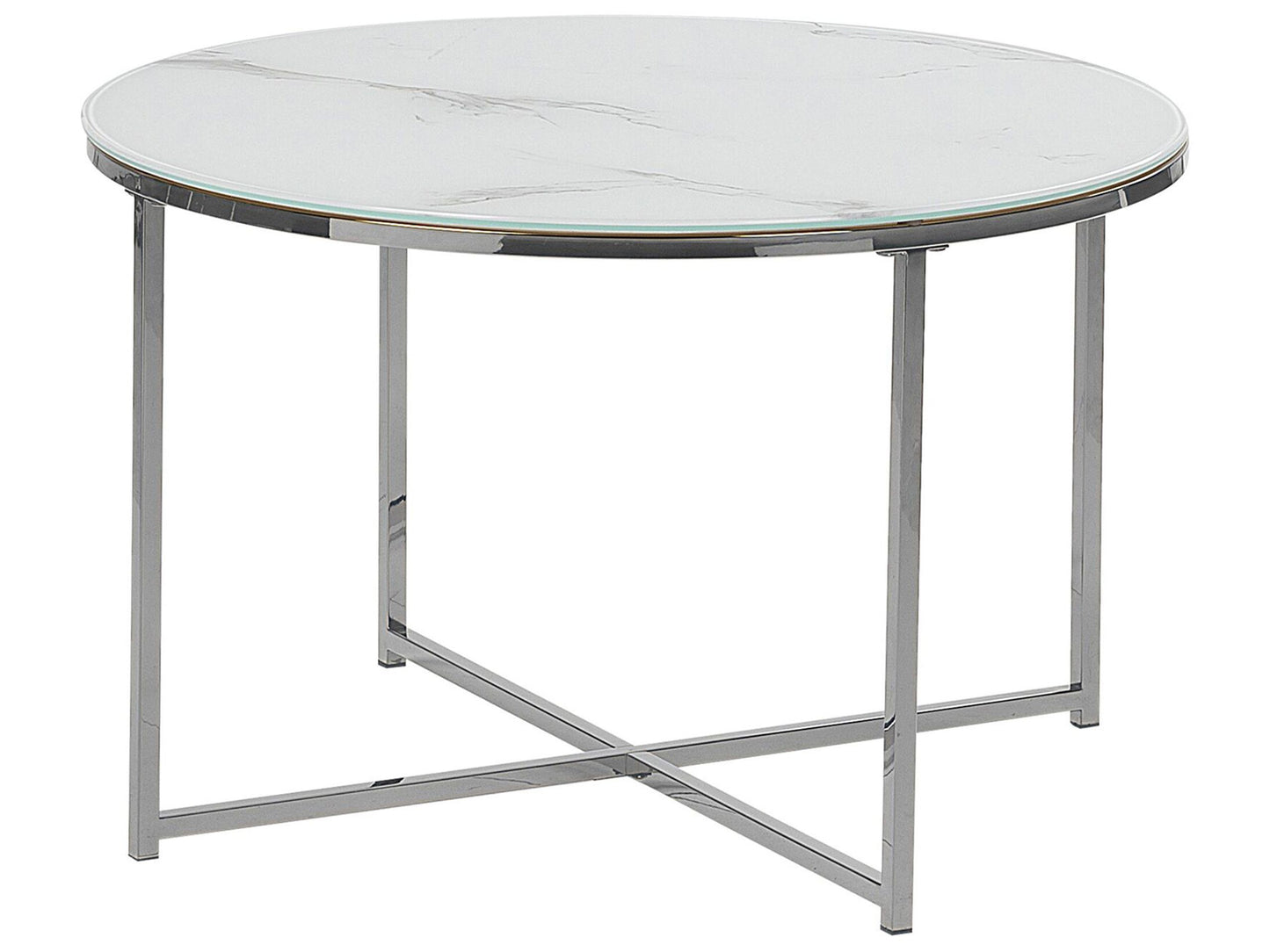 Round Marble Coffee Table White Silver Base 70cm