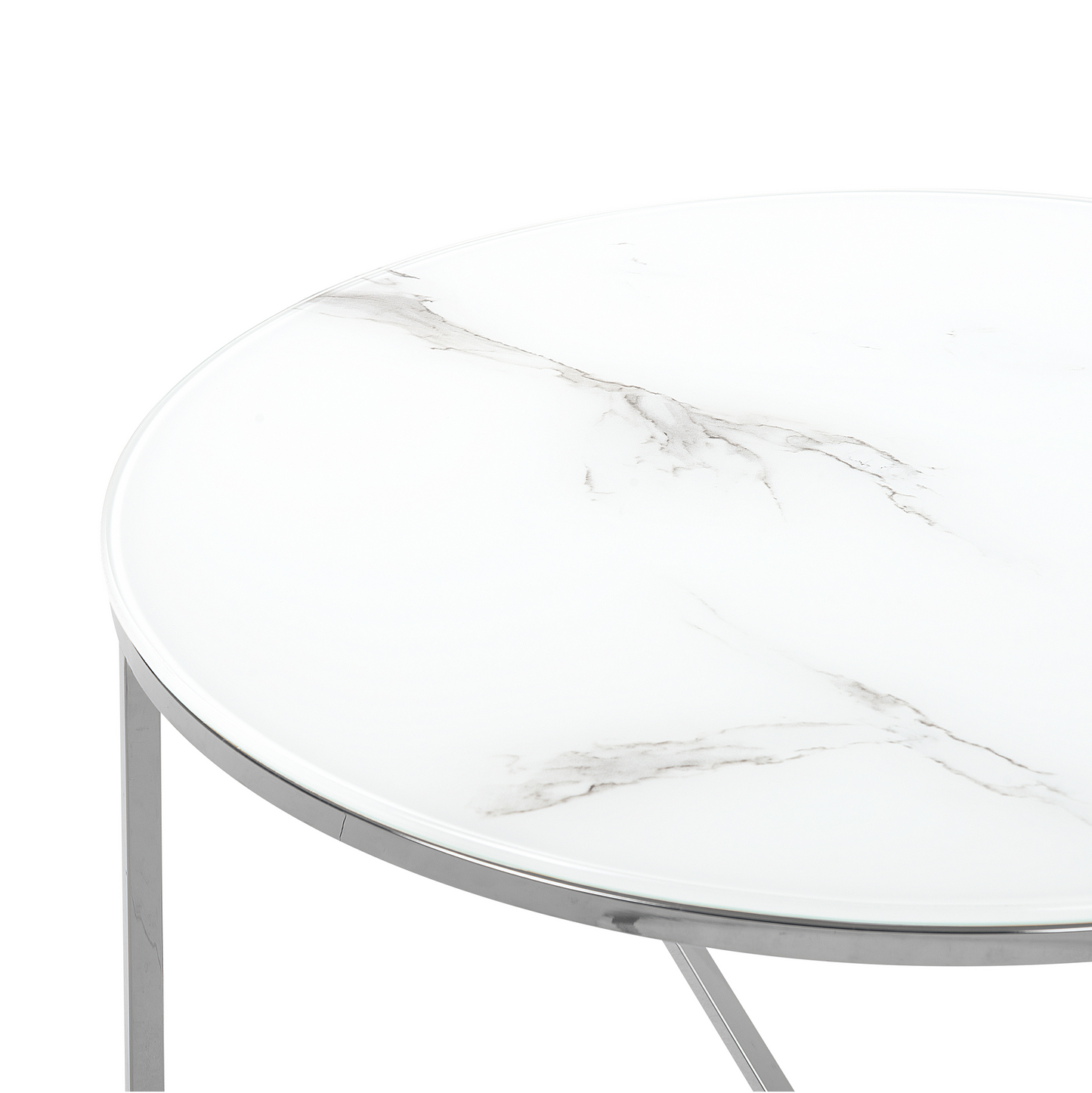 Round Marble Coffee Table White Silver Base 70cm