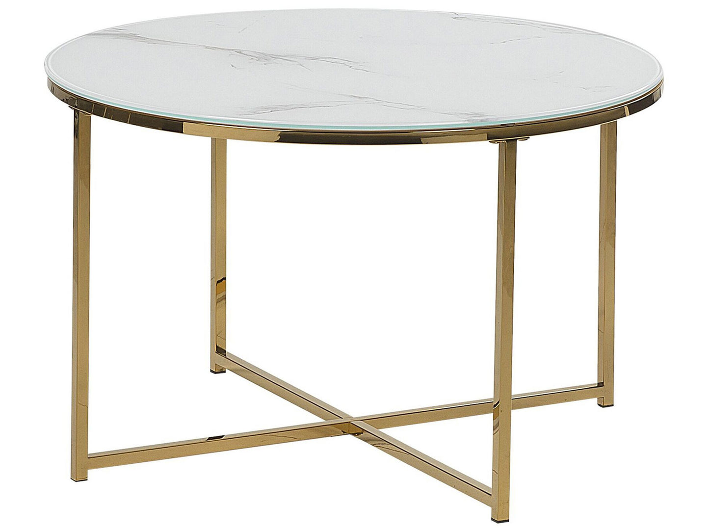 Glamora Round Marble Effect Coffee Table White Gold Base 70cm