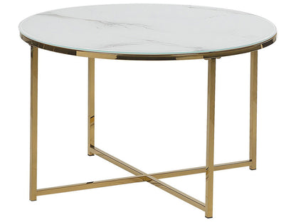 Glamora Round Marble Effect Coffee Table White Gold Base 70cm