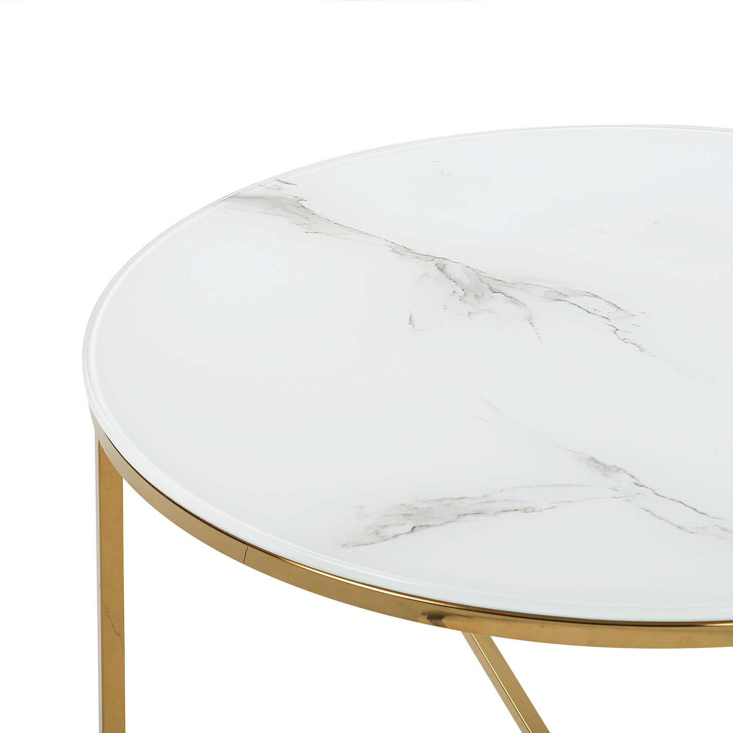 Glamora Round Marble Effect Coffee Table White Gold Base 70cm