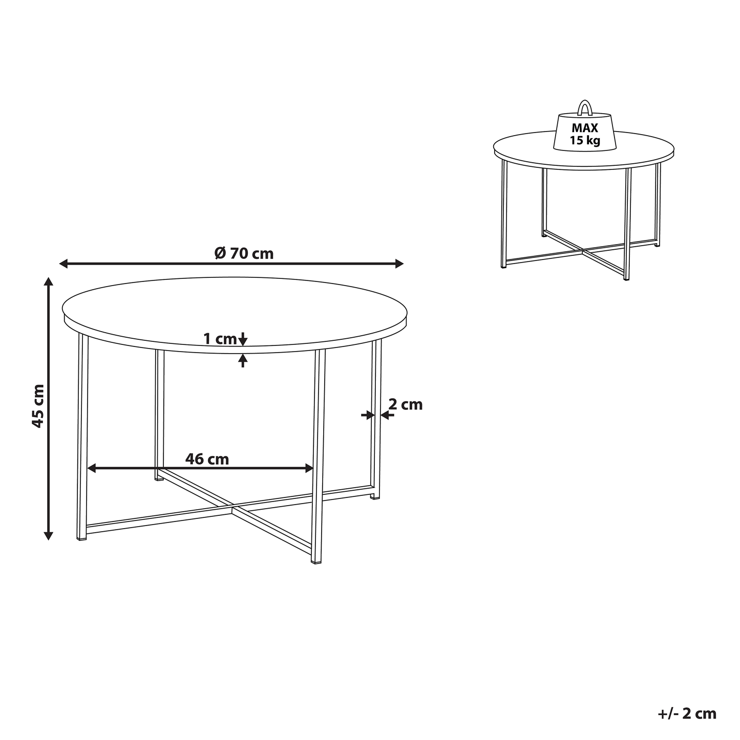 Glamora Round Marble Effect Coffee Table White Gold Base 70cm