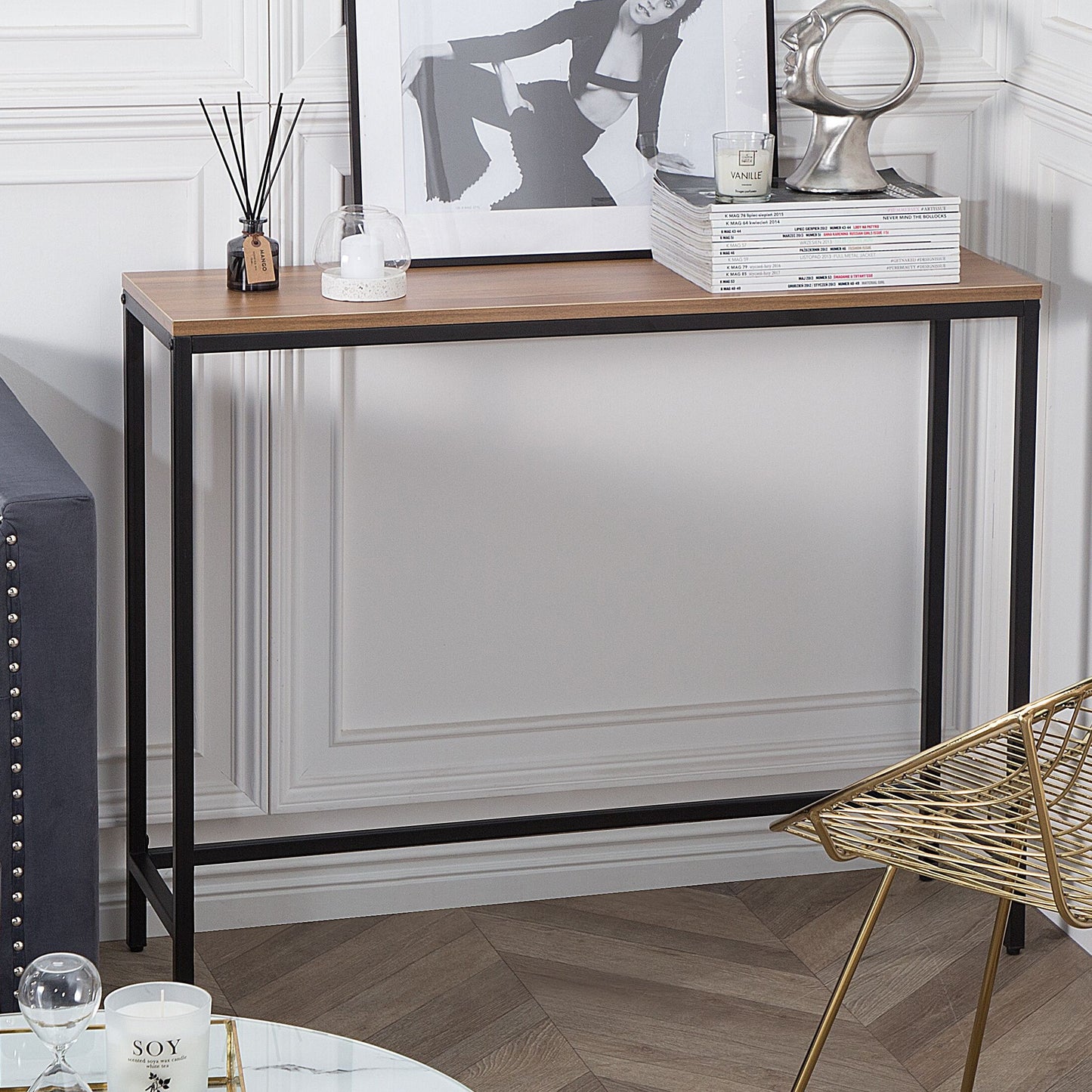 Name Industrial Console Table Dark Brown Top Black Legs 100 x 30cm