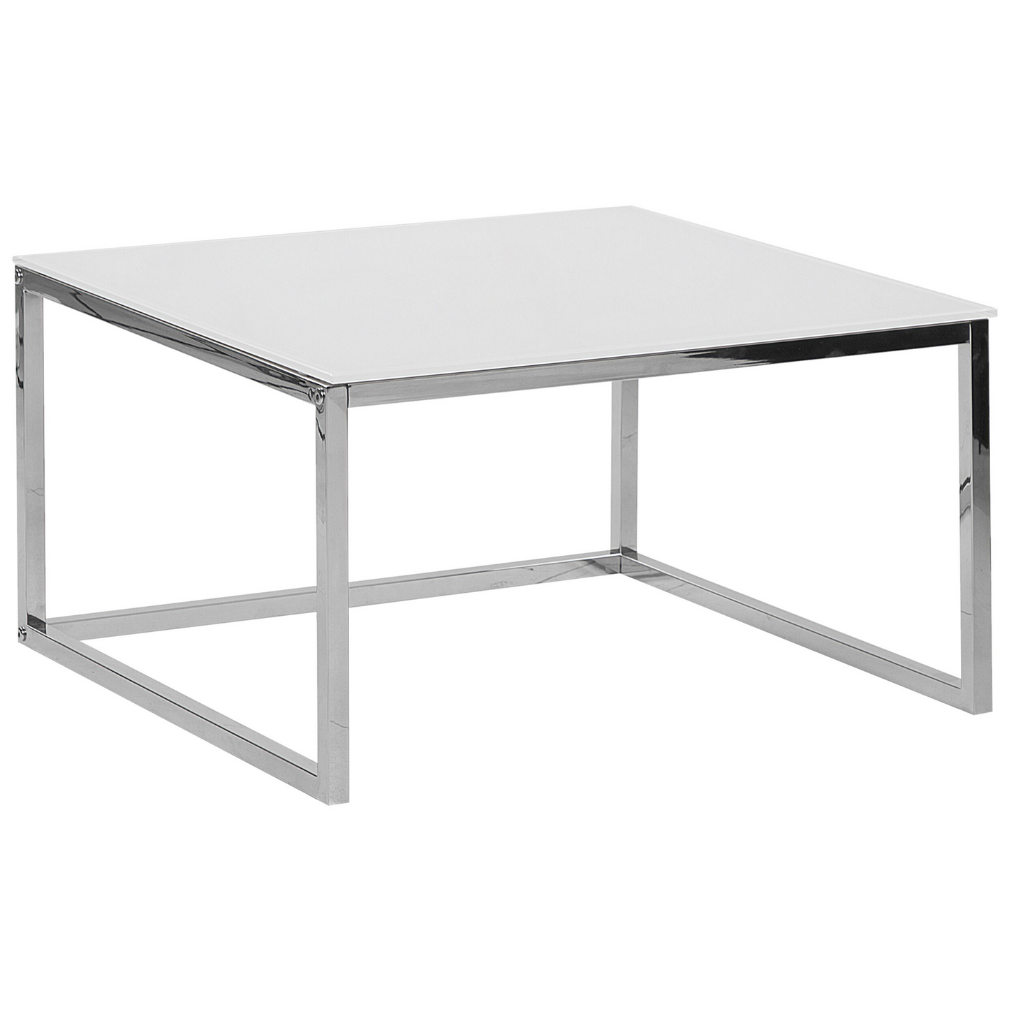 Nest Of 2 Coffee Tables White Top Silver Frame Tempered Glass Stainless Steel Legs