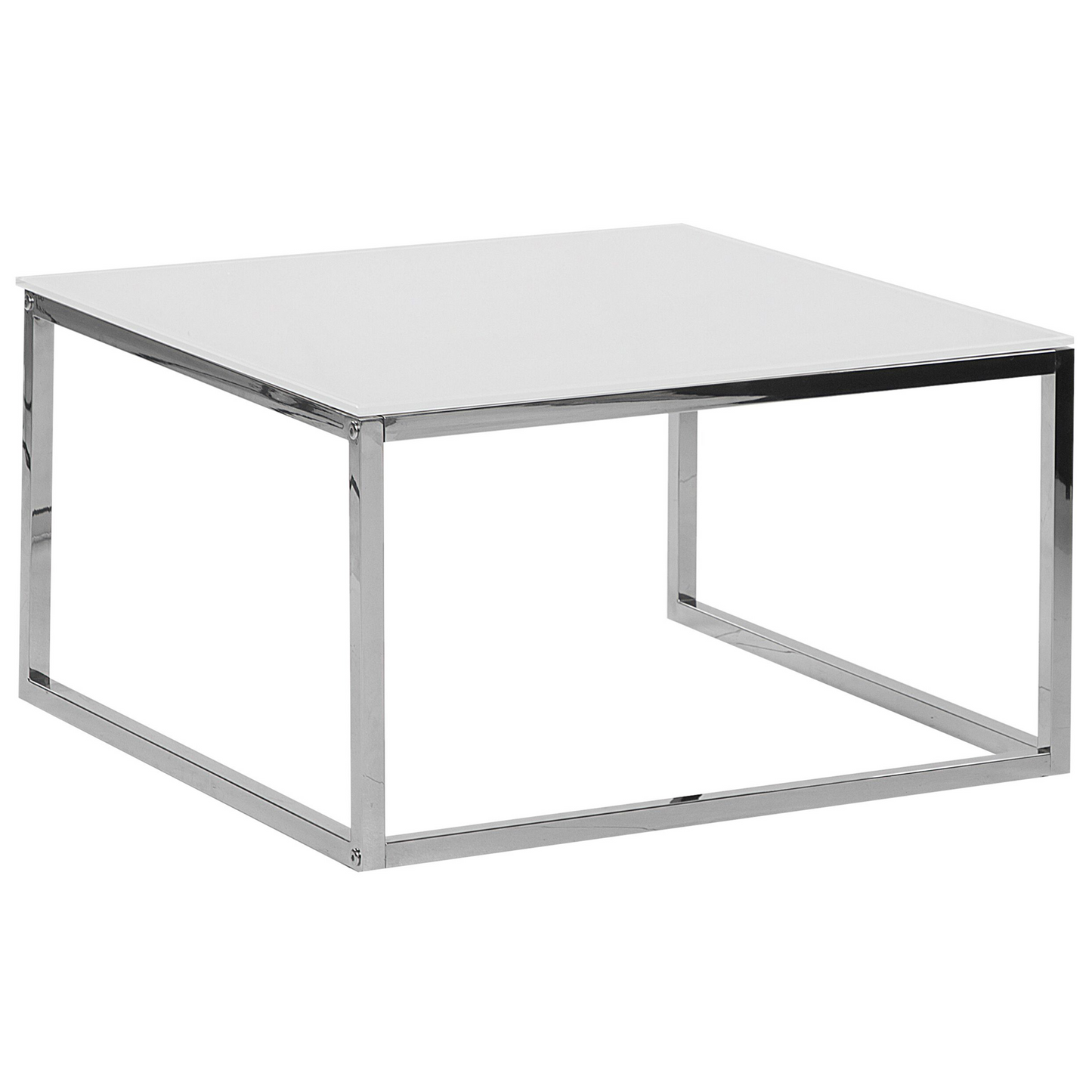 Nest Of 2 Coffee Tables White Top Silver Frame Tempered Glass Stainless Steel Legs