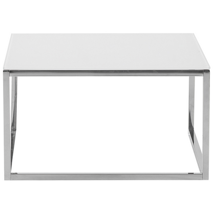 Nest Of 2 Coffee Tables White Top Silver Frame Tempered Glass Stainless Steel Legs