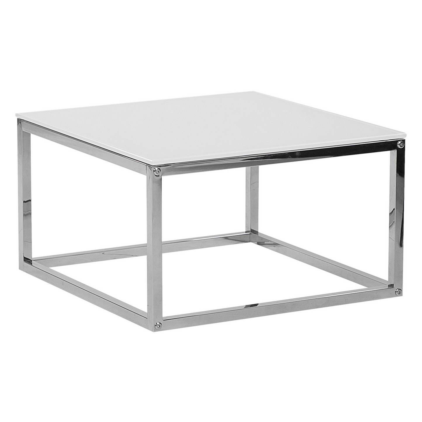 Nest Of 2 Coffee Tables White Top Silver Frame Tempered Glass Stainless Steel Legs