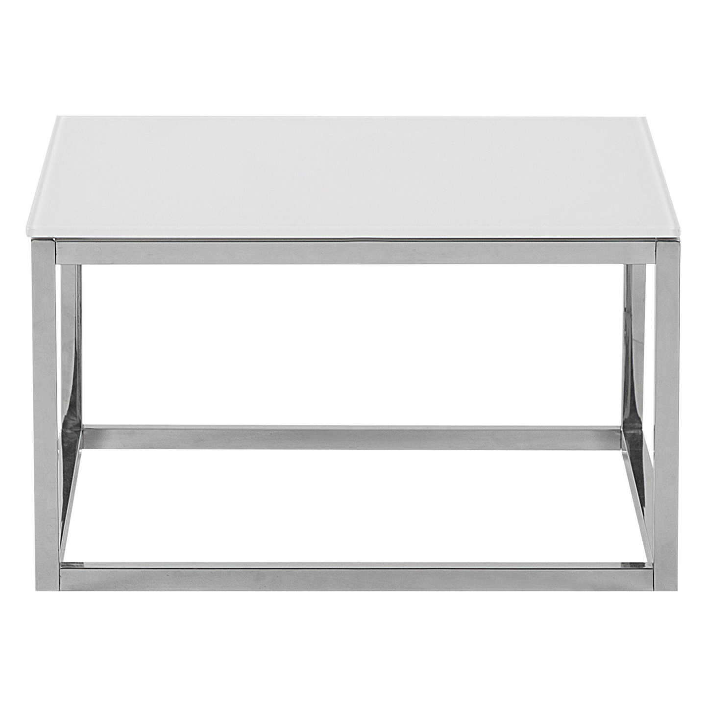 Nest Of 2 Coffee Tables White Top Silver Frame Tempered Glass Stainless Steel Legs