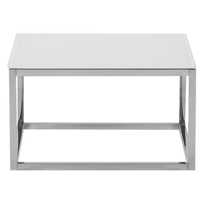 Nest Of 2 Coffee Tables White Top Silver Frame Tempered Glass Stainless Steel Legs