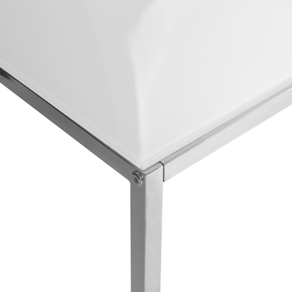 Nest Of 2 Coffee Tables White Top Silver Frame Tempered Glass Stainless Steel Legs