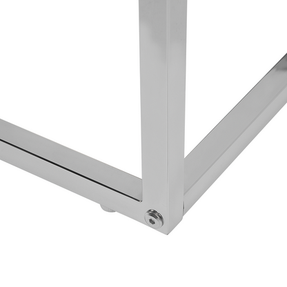 Nest Of 2 Coffee Tables White Top Silver Frame Tempered Glass Stainless Steel Legs