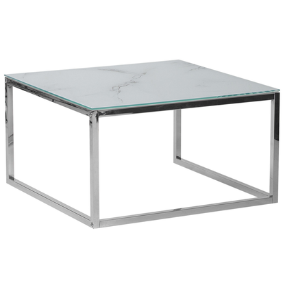 Nest Of 2 White Marble Top Coffee Tables Silver Frame