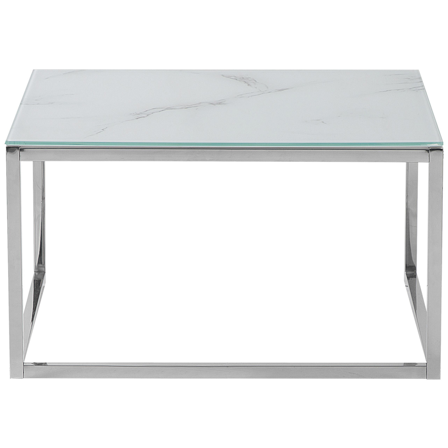 Nest Of 2 White Marble Top Coffee Tables Silver Frame