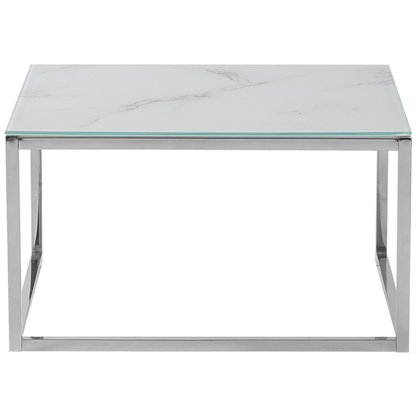 Nest Of 2 White Marble Top Coffee Tables Silver Frame