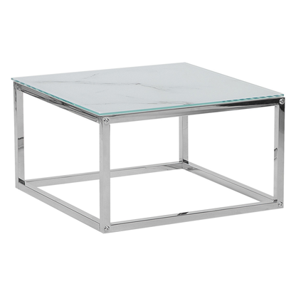 Nest Of 2 White Marble Top Coffee Tables Silver Frame