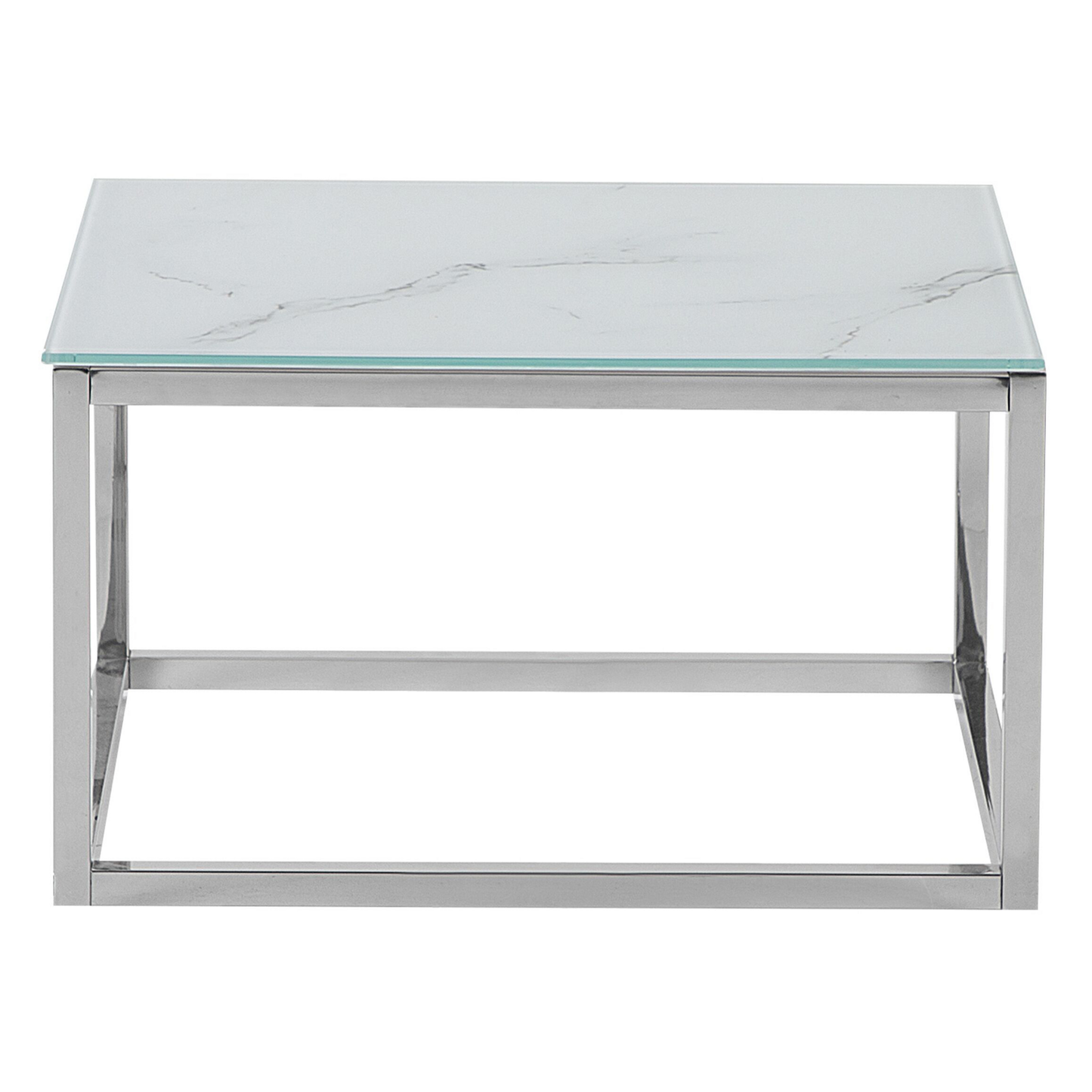 Nest Of 2 White Marble Top Coffee Tables Silver Frame