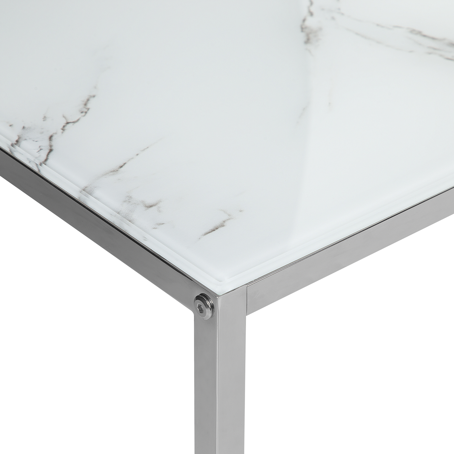 Nest Of 2 White Marble Top Coffee Tables Silver Frame
