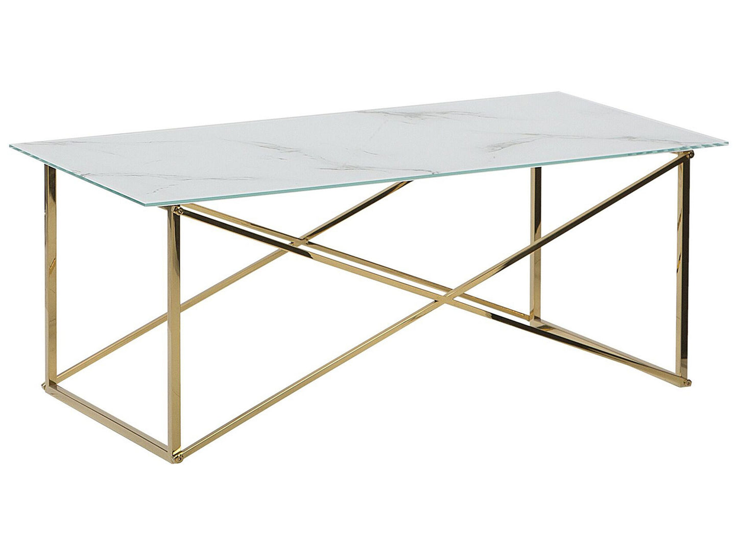 Rectangular White Marble Effect Coffee Table Gold Legs 100 x 50cm