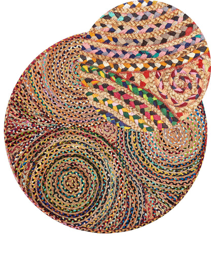Home Modern Hippie Round Area Rug 140cm Multicoloured Braided Cotton For Bedroom And Living Room