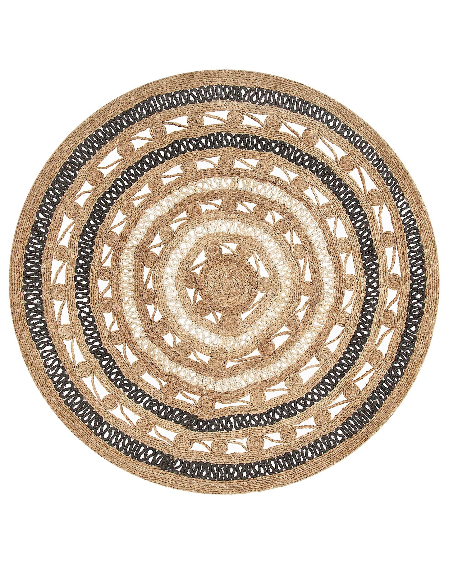 Area Rug 140cm Beige Black Braided Plaited Boho Rustic