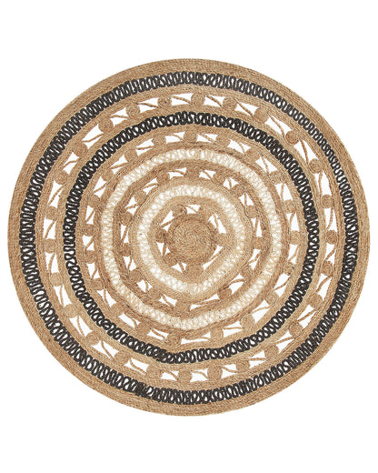 Area Rug 140cm Beige Black Braided Plaited Boho Rustic