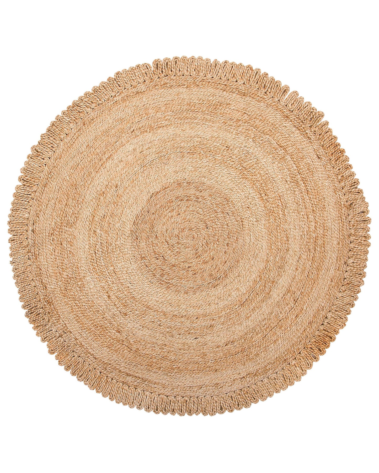Round Jute Area Rug 140cm Beige Boho Rustic Spiral Braided Plaited Natural Living Room Bedroom