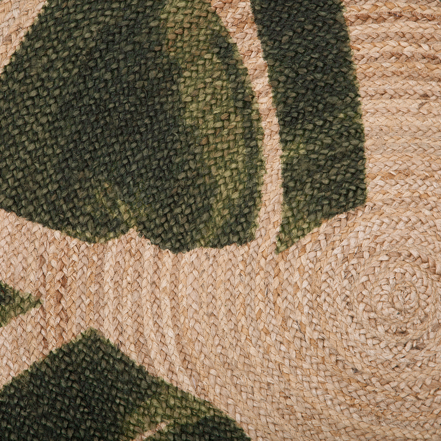 INCIK Round Jute Area Rug Green 140cm Braided Monstera Leaf Boho Rustic Pattern