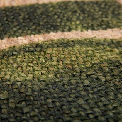 INCIK Round Jute Area Rug Green 140cm Braided Monstera Leaf Boho Rustic Pattern
