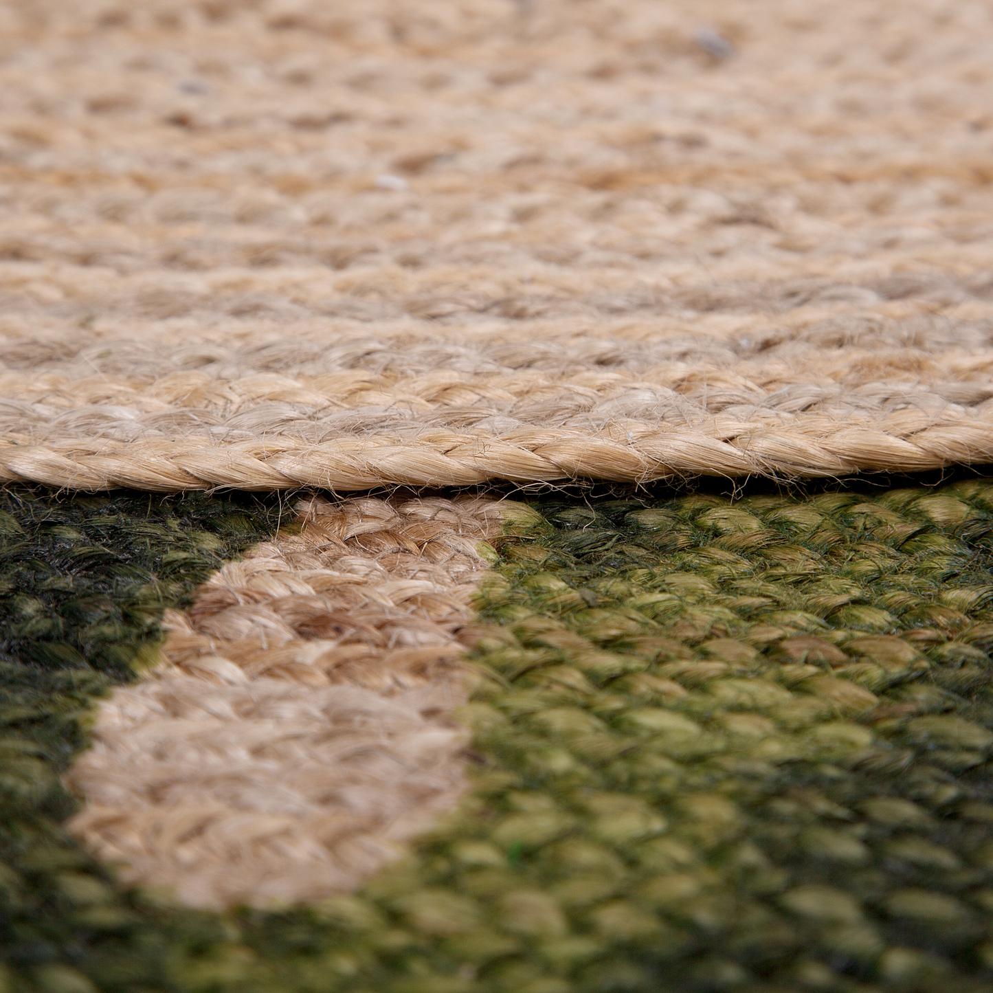 INCIK Round Jute Area Rug Green 140cm Braided Monstera Leaf Boho Rustic Pattern