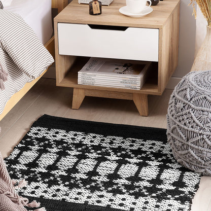 Hand Loomed Leather Rug Black White Rectangle 80 x 150