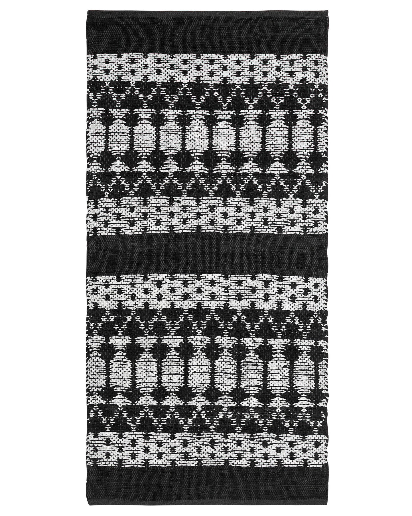 Hand Loomed Leather Rug Black White Rectangle 80 x 150