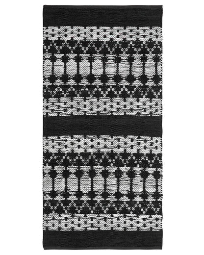 Hand Loomed Leather Rug Black White Rectangle 80 x 150